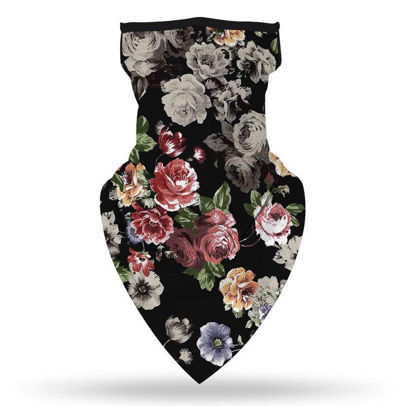 YAYOUREL Flowers Floral Neck Gaiter Face Mask Covering Bandanas for Men Women Summer UV Face Scarf Mask Cover Ear Loop Hole Triangle Facemask Headwear for Fishing Running Cycling Hiking - Image 3